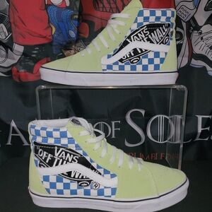 Vans Sk8-Hi Checkerboard High Top Sneakers - Lime/Blue/White